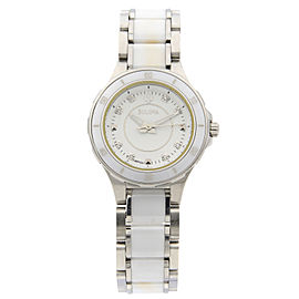 Bulova Substantial Ceramic Stainless Steel White Dial Womens Watch 98P124