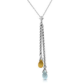 1.4 CTW 14K Solid White Gold Necklace Blue Topaz And Citrine