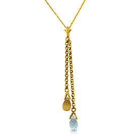 1.4 CTW 14K Solid Gold Necklace Blue Topaz And Citrine