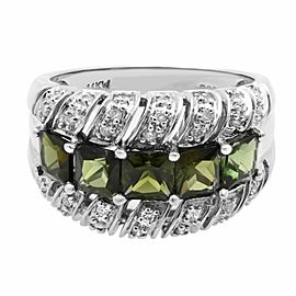 Rachel Koen 14k White Gold Tourmaline and Diamond Thick Band Ring Size 7