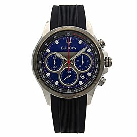 Bulova Marine Star Steel Rubber Chrono Blue Dial Mens Quartz Watch 98B314