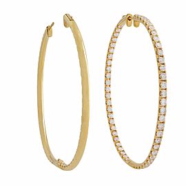 True18K Yellow Gold Pave Diamond Large Hoop Earrings 5.25cttw