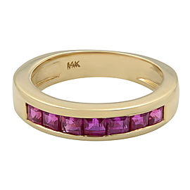 True 14K Yellow Gold Princess Cut Pink Ruby Band Ring 0.84cttw Size 6