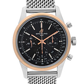 Breitling Transocean 18k Rose Gold Steel Black Dial Mens Watch UB015212/BC74-154