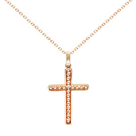 True 18K Rose Gold Diamond Ladies Cross Pendant Necklace 0.38cttw