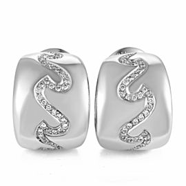 True 18K White Gold Diamond Wave Huggie Earrings 0.90Cttw