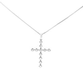 True 14K White Gold Diamond Cross Pendant 0.37cttw