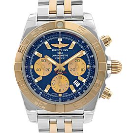 Breitling Chronomat 44 18K Yellow Gold Steel Blue Dial Mens Watch CB0110121C1C1