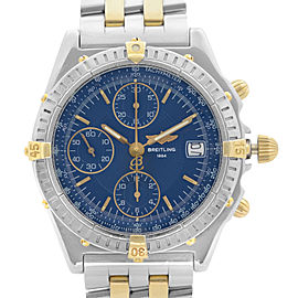 Breitling Chronomat 18k Yellow Gold Steel Blue Dial Automatic Men Watch B13050.1