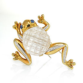 David Webb 18K Yellow Gold Crystal Diamond Sapphire Multi Gem Frog Brooch