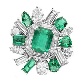 Platinum Colombian Green Emerald Diamond Entourage Cocktail Ring 10.44Cttw SZ 7