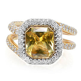 18K Yellow Gold Platinum Radiant Yellow Sapphire Diamond Engagement Ring Sz 6.5