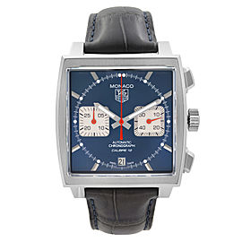 Tag Heuer Monaco Steel Leather Chronograph Blue Dial Mens Watch CAW2111.FC6183