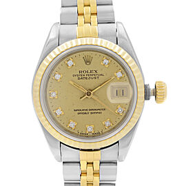 Rolex Datejust 26mm 18k Gold Champagne Factory Diamond Dial Ladies Watch