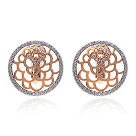 Luca Carati 18K Rose & White Gold Floral Diamond Earrings 1.57Cttw