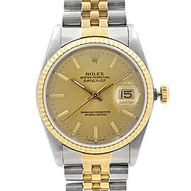 Rolex Datejust 36mm 18k Yellow Gold Steel Champagne Dial Mens Watch