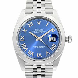 Rolex Datejust 41mm Stainless Steel Blue Roman Dial Automatic Mens Watch