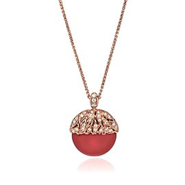 Luca Carati 18K Rose Gold Red Agate Diamond Pendant Necklace 0.30Cttw