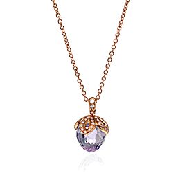 Luca Carati 18K Rose Gold Purple Amethyst & Diamond Pendant Necklace 0.21Cttw