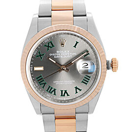 Rolex Datejust 36mm 18k Rose Gold Steel Wimbledon Slate Dial Mens Watch