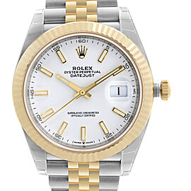 Rolex Datejust 41mm 18k Yellow Gold Steel White Dial Mens Automatic Watch