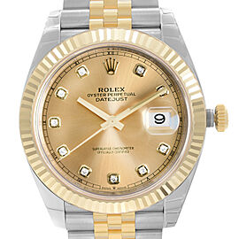 Rolex Datejust 41mm 18k Gold Steel Champagne Diamond Dial Mens Watch