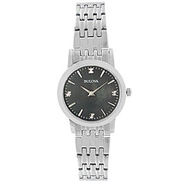 Bulova Classic Stainless Steel Diamond Black MOP Dial Quartz Ladies Watch 96P148