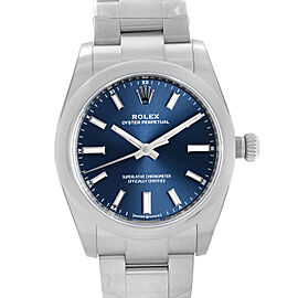 Rolex Oyster Perpetual 34mm Stainless Steel Blue Dial Womens Watch