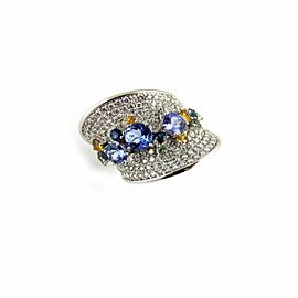 4.00ct Diamond & Tanzanite Yellow Sapphire 14k WGold Fancy Contour Ring