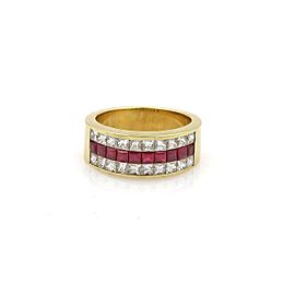 Invisibly Set 1.95ct Princess Cut Diamond & Ruby 18k Yellow Gold Band Ring