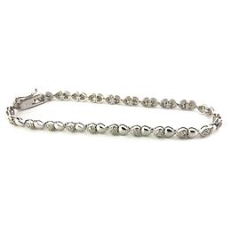 18k White Gold Diamonds Double Heart Link Bracelet 7" Long