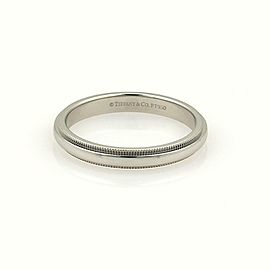 Tiffany & Co. Platinum Double Milgrain 4mm Wide Wedding Band Ring Size 7.75