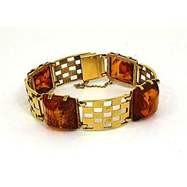 Vintage 8k Yellow Gold & Amber Ladies Unique Design Bracelet