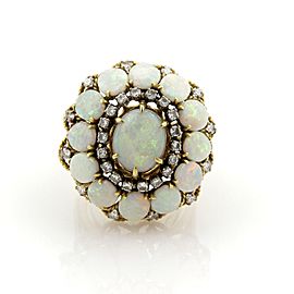 Estate 14.40ct Diamonds & Opal Large Dome 18k Yellow Gold Cocktail Ring