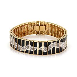 Fabulous 3.30ctw Diamonds & Black Onyx 18k Gold Wave Design Wide Bracelet