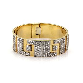 Estate 3.50ct Diamond 18k Two Tone Gold 19.5mm Wide Flex Open Bracelet