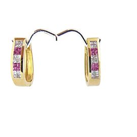 Elegant 2.00ct Diamonds & Pink Sapphire 18k Yellow Gold Oval Hoop Earrings