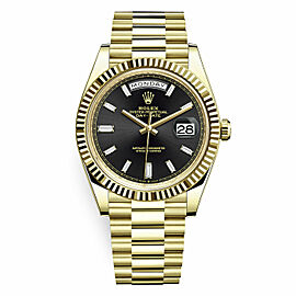 Rolex Day-Date 40 18K Gold Diamond Baguette Black Dial President Watch