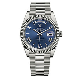 Rolex Day Date 40 18K White Gold Roman Bevelled Blue Dial President Watch