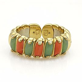 Piero Milano 53.71ct Diamond Coral & Agate 18k Gold Large Flex Cuff Bracelet