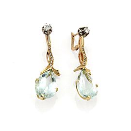 Vintage 18.40ct Aquamarine & Diamond 18k Rose Gold Drop Dangle Earrings