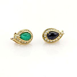 David Webb 3.90ct Emerald Sapphire & Diamond 18k YGold Post Clip Earrings