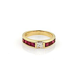 Tiffany & Co. 1.15ct Diamond Ruby 18k Yellow Gold Solitaire Stack Ring Size 4.5