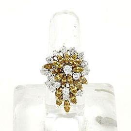 Estate 3.20ct Yellow & White Diamond 14k White Gold Cluster Ring Size 7