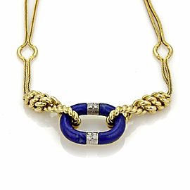 Estate Diamond & Lapis 18k Two Tone Gold Double Woven Fancy Chain Necklace