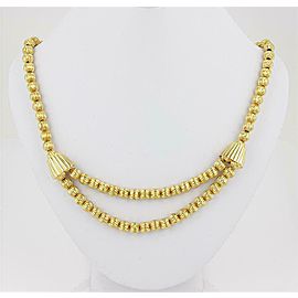 Vintage 18k Yellow Gold Fluted Bead Double Strand Drape Necklace