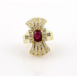 Estate 18K Yellow Gold Ruby Diamond Cocktail Ring