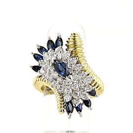 Estate 3.30ct Diamond & Sapphire 18k Two Tone Gold Cluster Ring Size 6