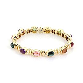 Estate 24 Carat Cabochon Gems 14k Yellow Gold Oval Link Bracelet