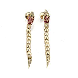 Estate 1.80ct Diamond & Ruby Snake 18k Gold Long Bead Drop Dangle Earrings